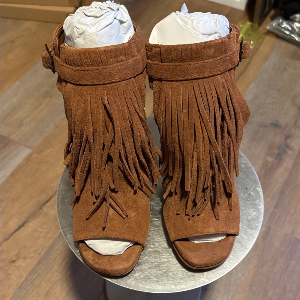 Jessica Simpson Fringed Suede Peep-Toe Booties